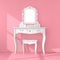 Antique Bedroom Vanity Table with Stool and Mirror in Pink Room. 3d Rendering