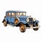 Antique Blue Car: A Golden Age Illustration In Colorized Woodcut Style