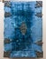 Antique book of blue cover with metal details. Artistic front of vintage book lying