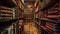 An antique bookstore interior, shelves filled with old books. Resplendent.