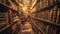 An antique bookstore interior, shelves filled with old books. Resplendent.