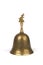 Antique brass hand bell on white