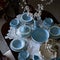 Antique British blue porcelain tea set.