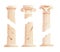 Antique broken Greek columns. Ancient Roman pillar. Building design elements. Cartoon vector illustration.