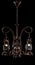 Antique bronze iron-shod chandelier isolated on black background.