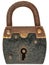Antique brown with black metal padlock isolated on white