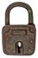 Antique brown rusted metal padlock isolated on white