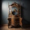 Antique cabinet in dark interior. generative ai