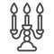 Antique candlestick with burning candles line icon, room decor concept, candelabrum sign on white background, rarity