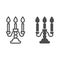 Antique candlestick with burning candles line and solid icon, room decor concept, candelabrum sign on white background