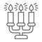 Antique candlestick with burning candles thin line icon, Christmas concept, candelabrum sign on white background, rarity