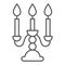 Antique candlestick with burning candles thin line icon, room decor concept, candelabrum sign on white background