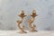 Antique candlesticks on concrete background