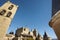 Antique castle and bell tower in Olite. Navarra, Spain