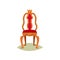 Antique chair with red velvet trim and crown. Golden throne of king. Luxury royal furniture. Museum item. Flat vector