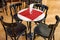 Antique chairs around a table in a restaurant