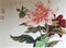 Antique Chinese Painting Dahlia Flowers Flowers Flower Blossom Floral Bird Brush Paintings Watercolor Sign Seal Signature Chop