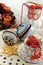 Antique christmas baubles of Biedermeier time with cookies and o