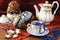 Antique christmas baubles of Biedermeier time with cookies and o