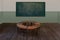 Antique classroom in school with Circle Row of empty wooden desks