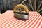 Antique clothes iron with a wooden handle