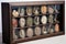 antique coins collection in a glass case
