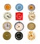 Antique colorful clock dial collection on white