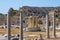 Antique columns with part of amphitheatre in ancient city Side, Turkey.