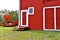 Antique Combine and Red Barn