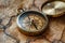 Antique compass on a vintage map conveying exploration and adventure