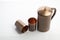 Antique Copper Jug and Tumblers on White Background