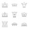 Antique crown icon set, outline style