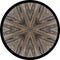 Antique dark brown rosewood veneer panel, abstract centered slices wood grain pattern with black bordered frame