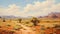 Antique Desert Landscape Oil Painting With Cactus And Striking Brush Strokes
