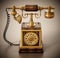 Antique dial phone against dark background. 3D illustration