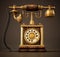 Antique dial phone against dark background. 3D illustration