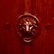 Antique door handle, lion head . Dark red