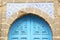 antique door in morocco africa blue