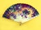 antique elegant Spanish silk hand folding fan decorated with art