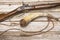 Antique firearm gun powder horn muzzle loader