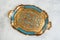 Antique florentine wooden gold turquoise tray