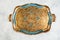 Antique florentine wooden gold turquoise tray