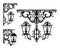 Antique flourish elements and streetlight lamps black and white vintage vector design set