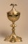 Antique French Gold Ciboria for Eucharist Mass with Holy Spirit Dove Filigree and Hand Painted Medallions of Archangels