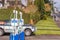 Antique gas pumps at Petrol Station in small English town