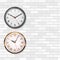 Antique Gold Wall Clock and Round Quartz Analog Wall Clock on White Brick Wall. Empty Space for Your Text. Vector Art.