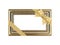 antique gold wood picture frame with diagonal golden ribbon bow wrapping on corner isolated on white background