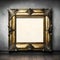 Antique golden art fair gallery frame with metal decorations and blank copy space