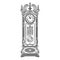 Antique grandfather pendulum clock. Traditional floor standing clock. Black and white hand drawn sketch style vector