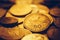 Antique greek coins of drachma on the table